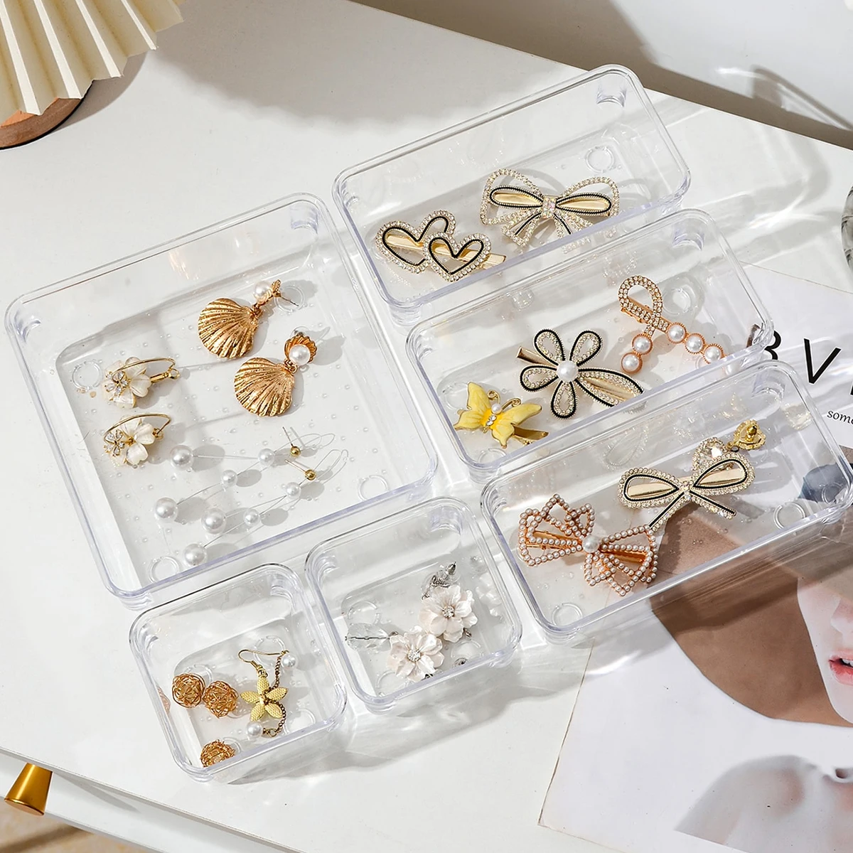 

7 Desk Drawer Organizers Set Plastic Bathroom Storage Makeup Organizer Clear Transparent Storage Box Drawer Organizer