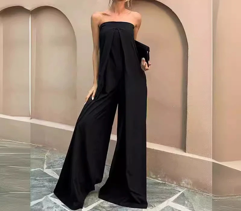 

2025 Spring and Summer New Solid Color Slimming One Neck Jumpsuit