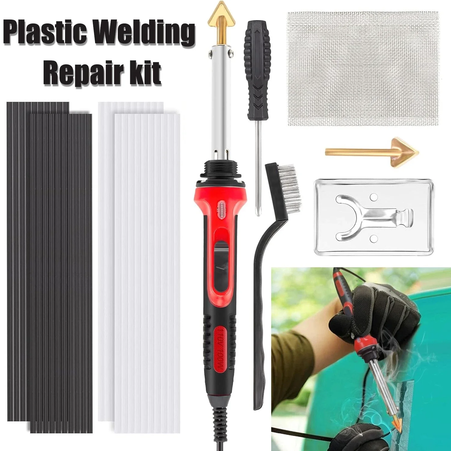 

Комплект для сварки пластика, 100 Вт, сварочный аппарат для пластика, ремонт автомобильного бампера, электрический паяльник, инструмент с 80 стержнями, машина для ремонта автомобиля