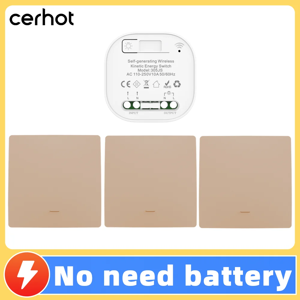 

Cerhot Smart Home Gold Self-Powered Wireless Light Control Switch Power Switch Kit Remote Wireless Push-to-Test Light Control Sw