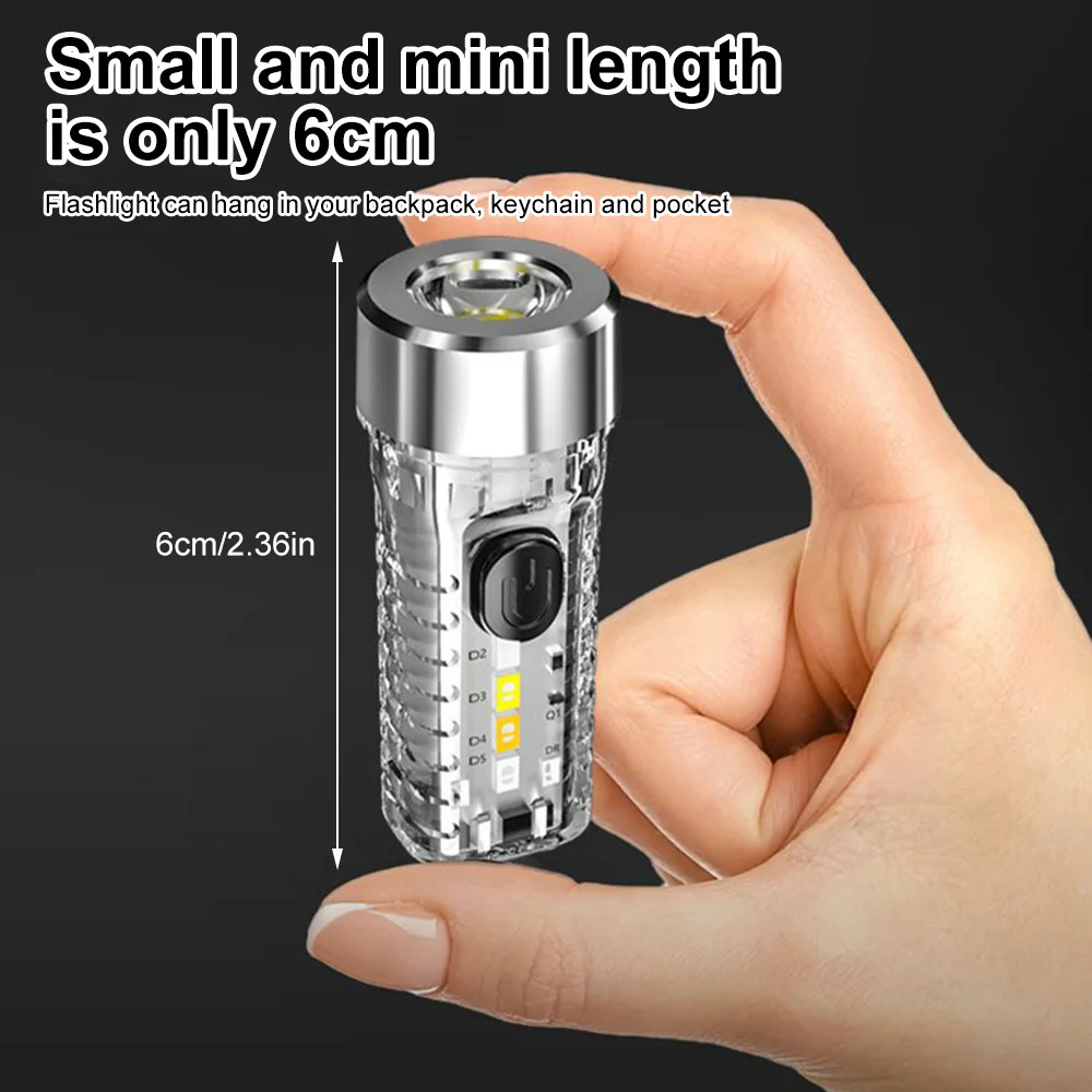 Mini LED Keychain Flashlight Outdoor Camping Lamp Work Light Rechargeable LED Torch Safety Warning Light Night Fishing Lamp