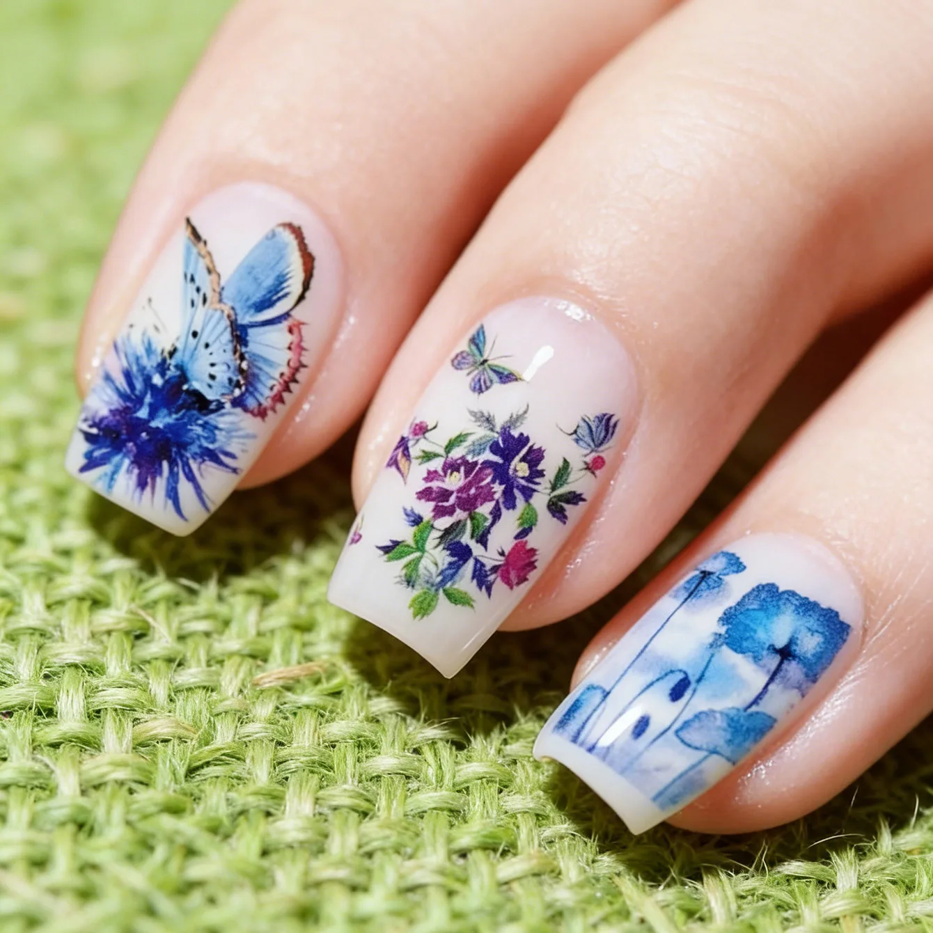 48 Pieces of Nail Art Stickers, Spring and Summer Flowers, Roses, Butterflies, Leaves, Ice Cream, Lips, Knots, Feathers, Coconut Trees, Water Transfer Nail Decals Set, Non-Adhesive, Need to Be Soaked in Water and Sealed, Models and Styles Are Random and Not Fixed