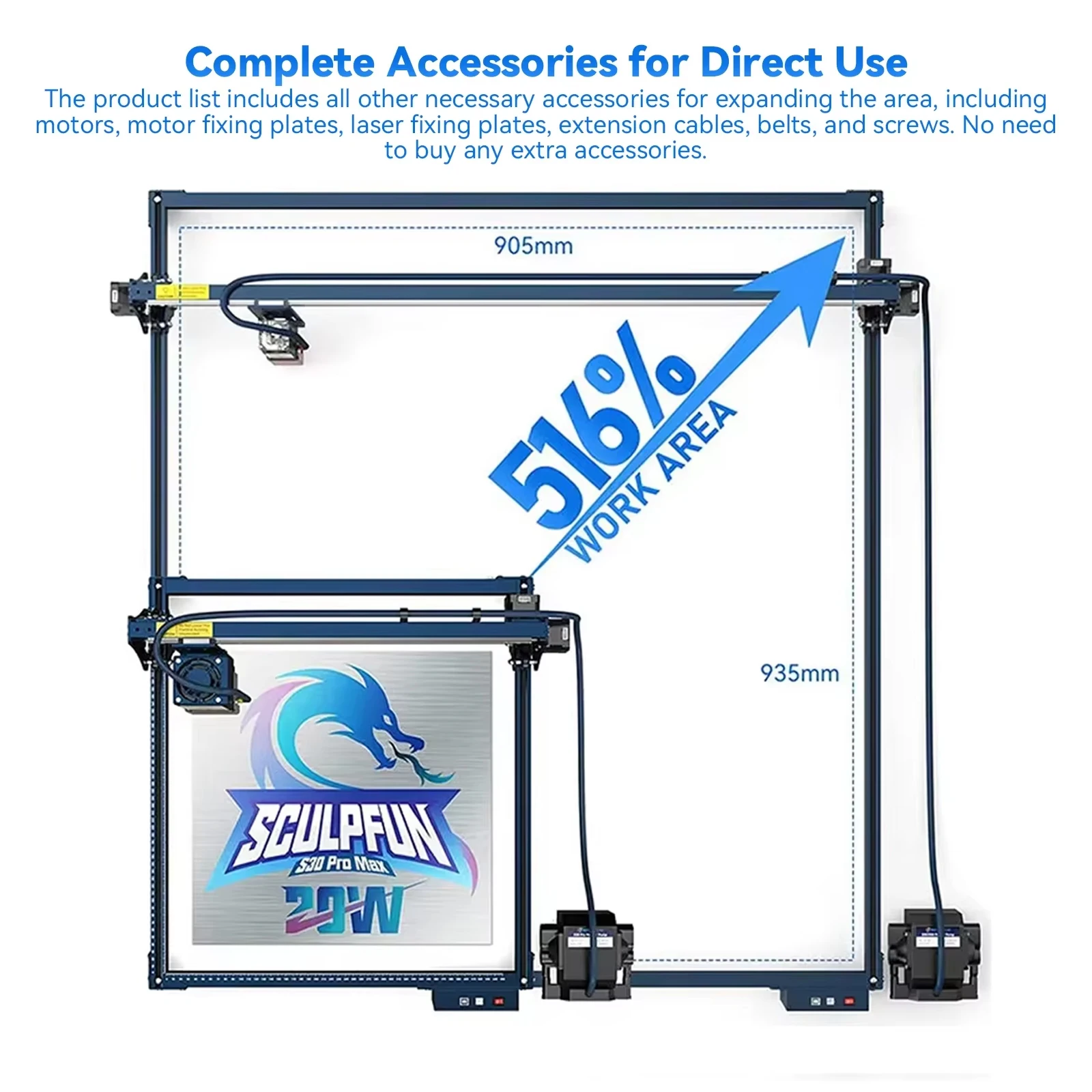 SCULPFUN XY Axis Extender Expansion Kit for S10/S30/S30/Pro/S30 Pro Max Laser Engraving Machine Part 935x905mm