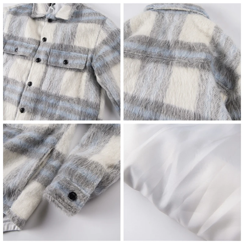 Cactus Jack Autumn and Winter Soft Plaid Long Woolen Shirt Jacket Mens Long Sleeve Checkered Top Male Oversized Jacket Outwear