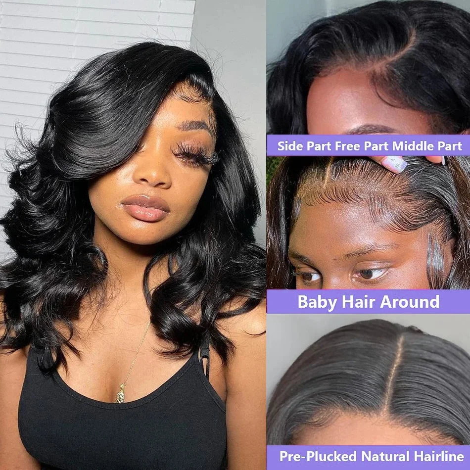 13X4 Lace Front Brazilian Remy 100% Human Hair Wig Body Wave Short Bob Wigs Transparent Lace Closure Wig With Baby Hair Women