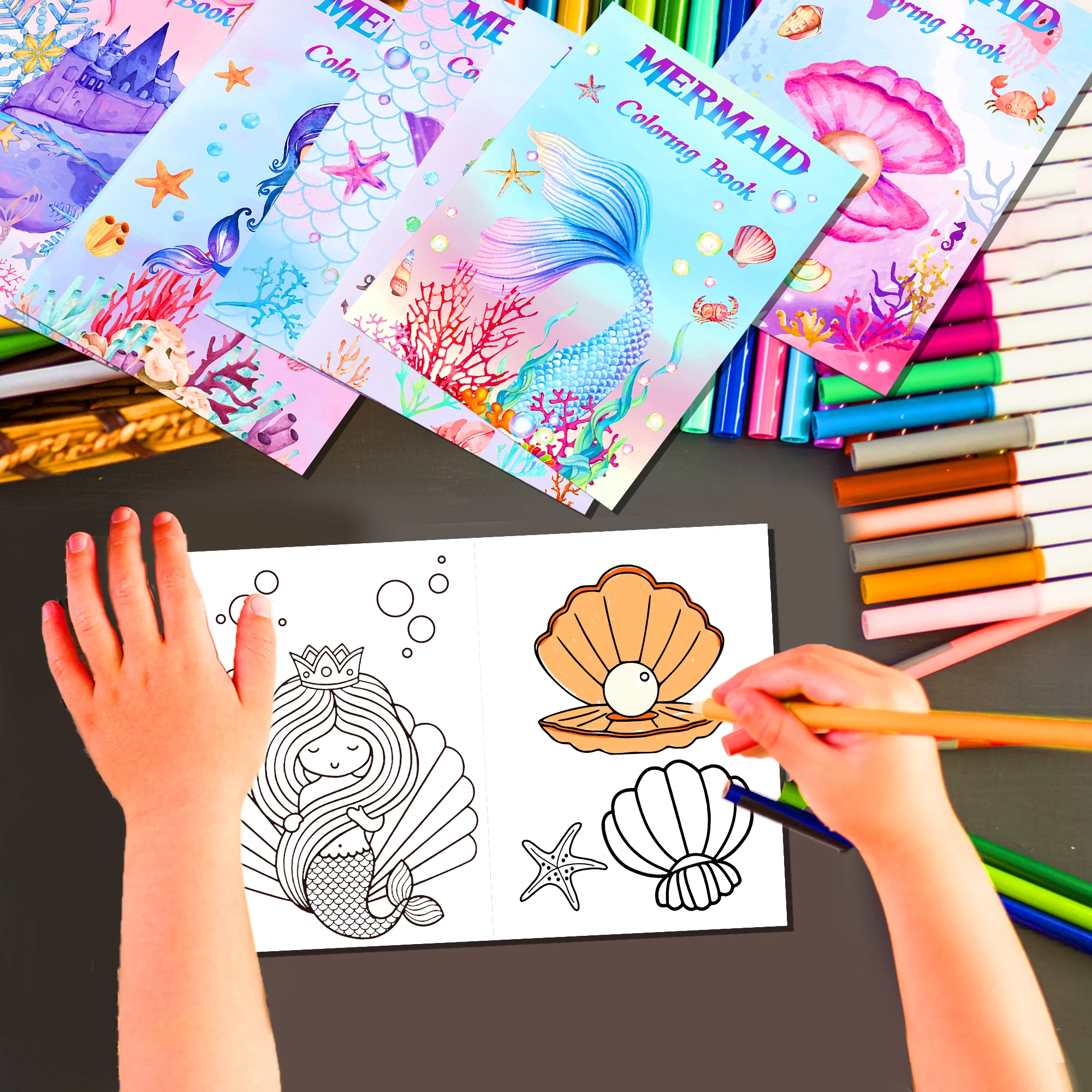 16pcs Cartoon Mermaid Princess Graffiti Drawing Painting Book Baby Underwater World Coloring Picture Books Birthday Party Gifts