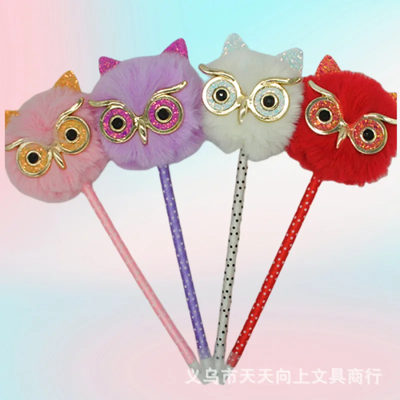 

12 Pcs Cute Creative Blue Ink Ballpoint Pen One-eyed Monster Hairball Cute Ball Pens Cute Owl Hairball Writing Supplies