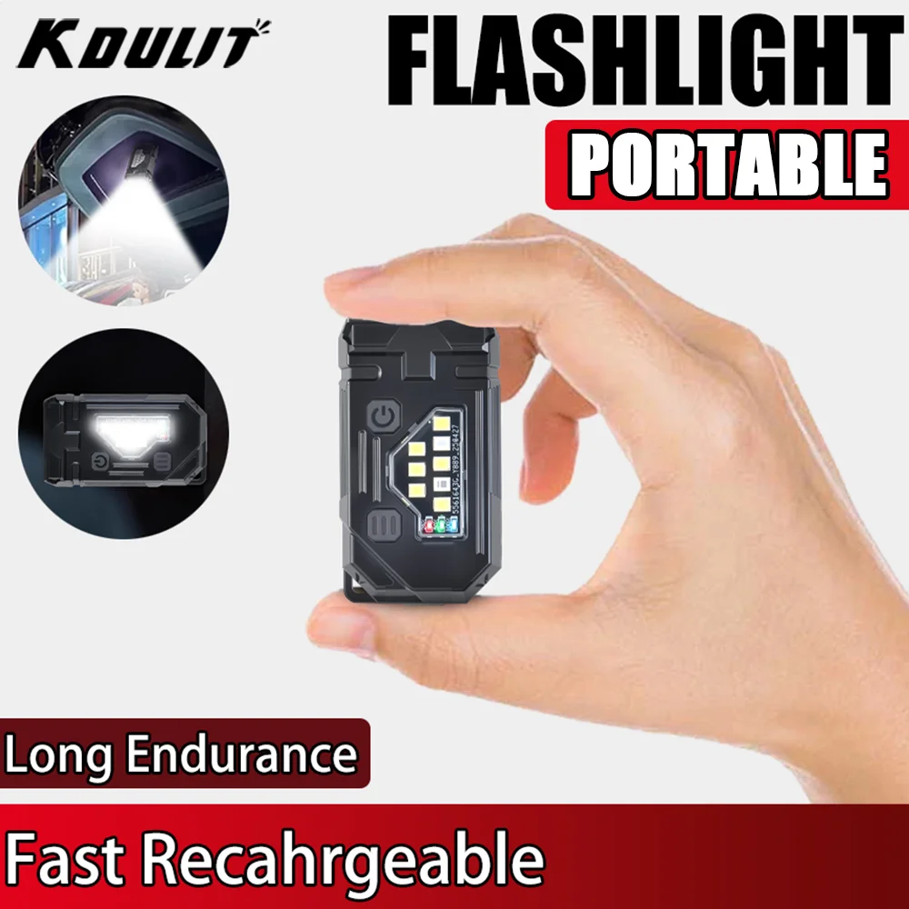 KDULIT Mini Keychain EDC Flashlight USB Rechargeable Magnetic Torch LED Pocket Torch Pen Clip Headlamp Outdoor Fishing Lantern