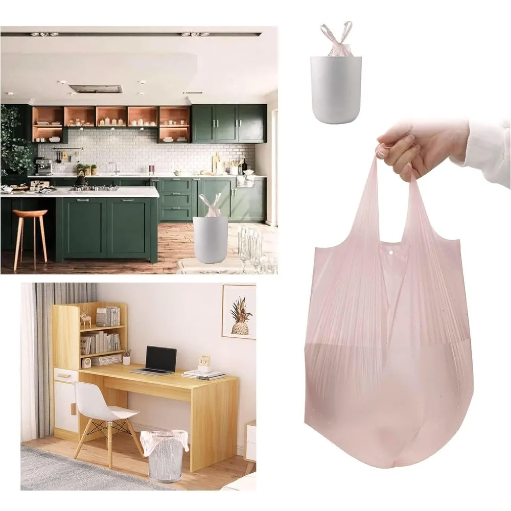 Drawstring Garbage Bags, Double-Sided Extra Thick Heavy Duty Kitchen Trash Bags with Break-Point Design, Convenient Pull-Type Storage Bags (Random Color)