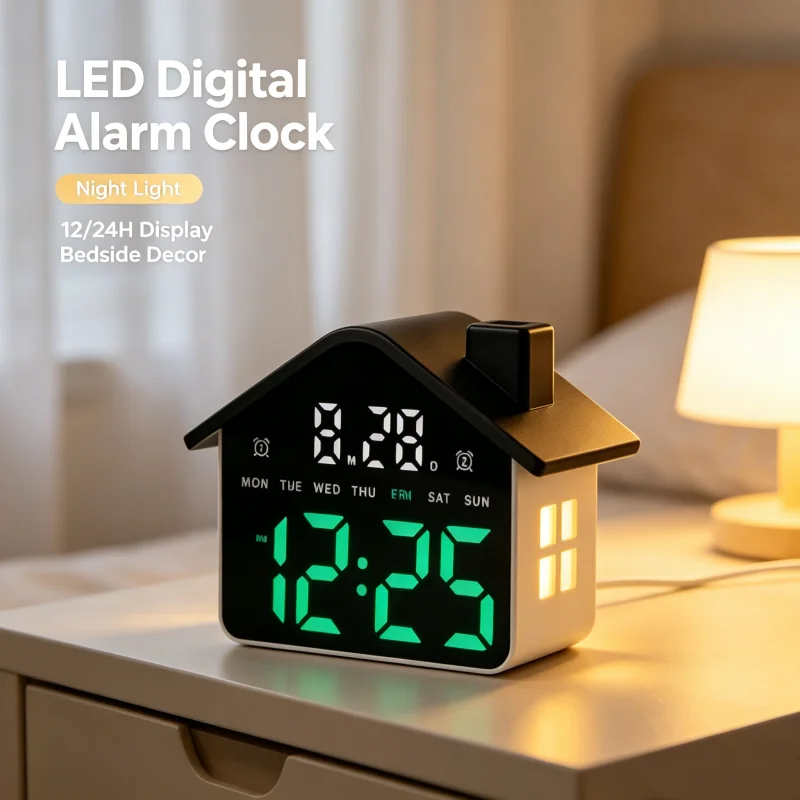 LED Digital Alarm Clock - Desktop Electronic Timepiece with Night Light - Bedroom Bedside Decor & 12/24H Adjustable Display