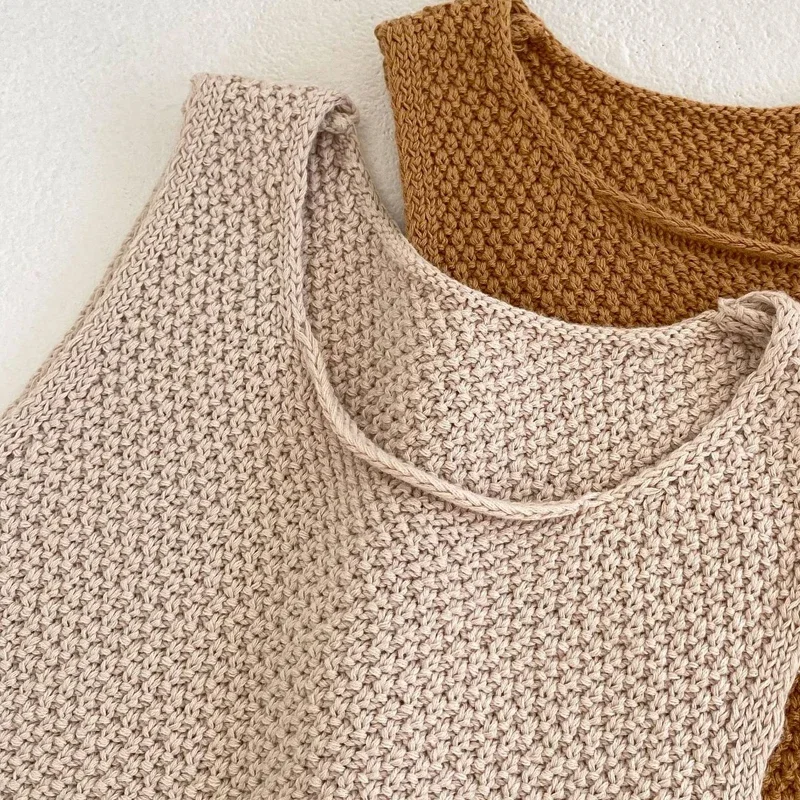 New Baby Clothing Knitted Sweater Thin Tank Top Open Button Top+Shorts 2-piece Set for Boys and Girls