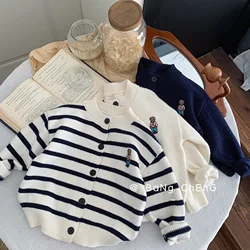2024 Autumn Girls Boys Casual Soft Knitting Sweaters Kids Bear Cardigan Three Colors
