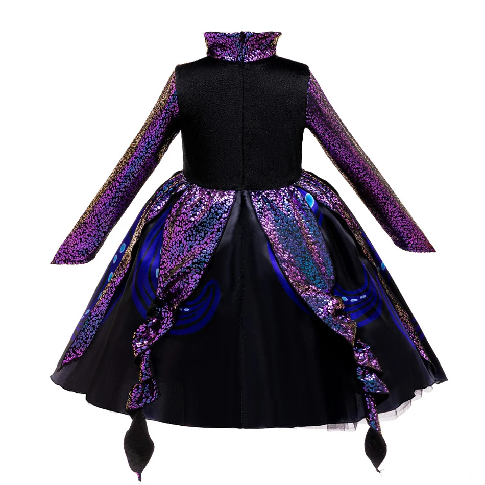 Mermaid Ursula Cosplay Princess Dress Children Long Sleeves Halloween Carnival Party Costume Girls Kid Stage Performance Clothes view 3