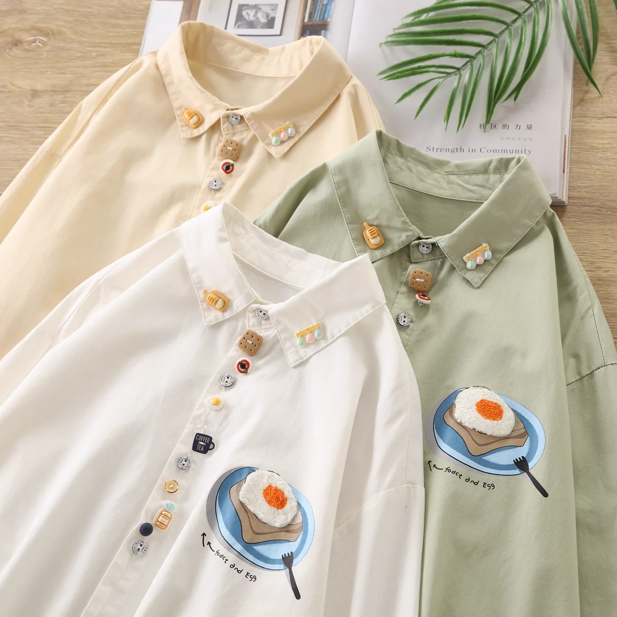 

Enianechu оригинальные белые зеленые рубашки с вышивкой яйца из мультфильма, блузки с длинными рукавами для женщин, хлопковые модные топы в стиле Харадзюку