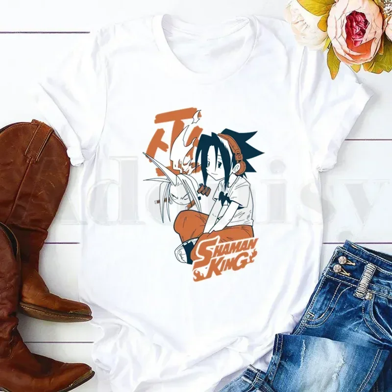 Anime Shaman King Yoh Asakura Amidamaru 90s Cute Short Sleeve Tops Tees Harajuku  VintageT Shirts Women's T-shirt