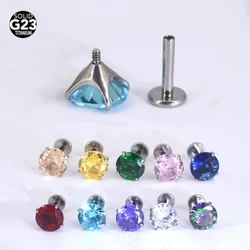 1Pc F136 Titanium Colorful Zircon Ear Stud Helix Cartilage Tragus Body Piercing Jewelry 6mm CZ Labret Lip Piercing Stud Interna