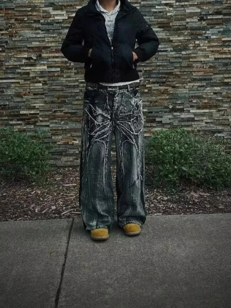

Deeptown Y2k Gothic Vintage Unisex Jeans Grunge Embroidered Spliced American Style Denim Pants Baggy Wide Leg Hip Hop Streetwear