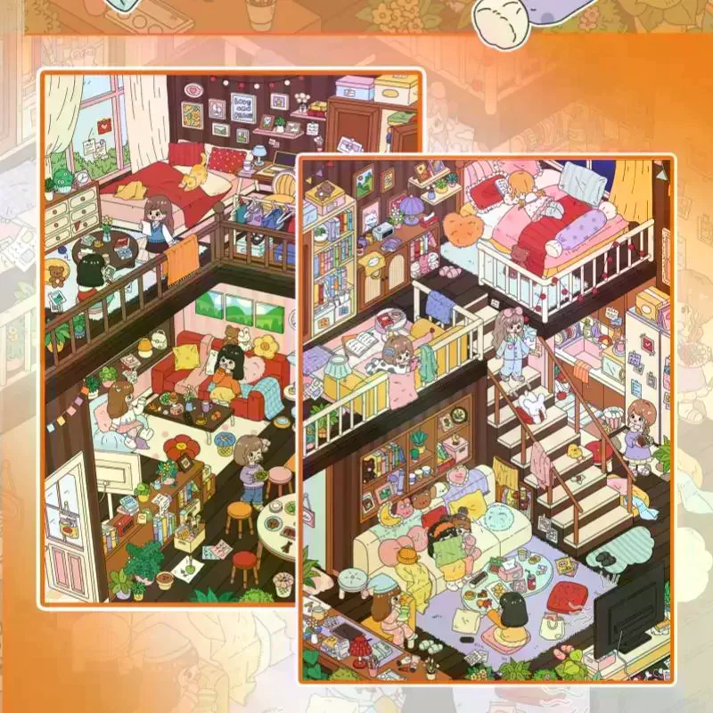 1/2Pcs Kawaii Pajama Party 3D Best Friend Time Landscape Sticker DIY Pocket Cabin Scene Sticker Festival Gift