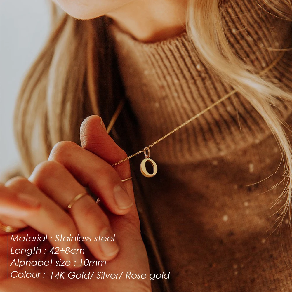 eManco Initial Necklace O Chain Stainless Steel Name Necklace DIY Alphabet Accessories A-Z