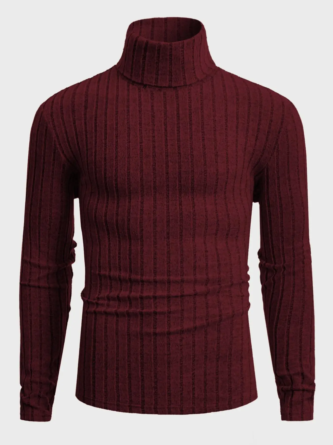 Herren Rollkragenpullover mit Langen Ärmeln, Vertikal Gestreift, Schlanke Passform, Gerippter Strickpullover, Lässiger Stretch-Unterzieher – Detail 22