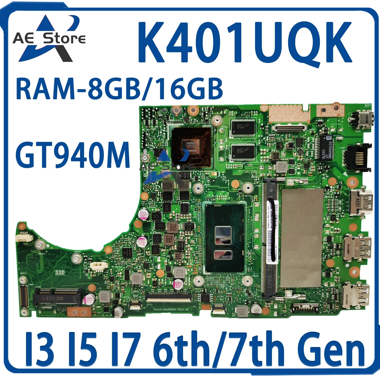 

K401UQ Notebook Mainboard For ASUS K401UQK A401U V401U K401U A400U Laptop Motherboard i3 i5 i7 6th/7th 4GB/8GB-RAM GT940M