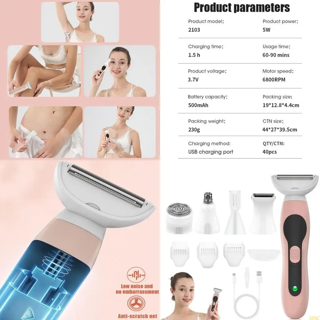

A0NC Multiuntional Women Shaver and Trimmer Set Hair Removal Device Face Removers ABS Texture for Eyebrows and Nose Hair Use