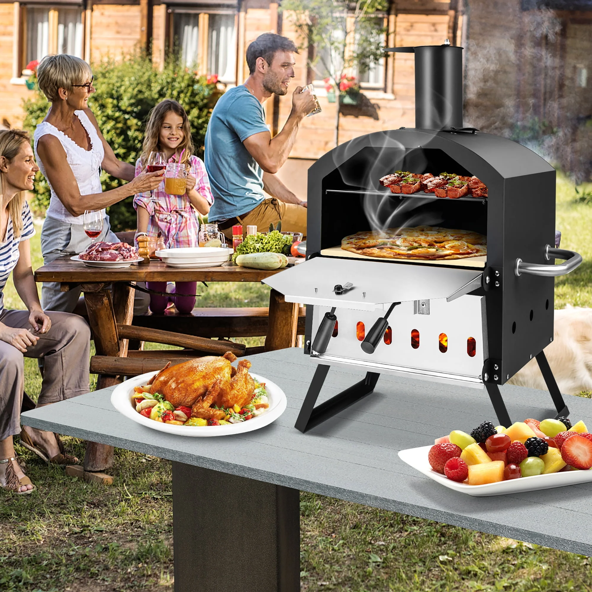 High Quality 2-Layer Pizza Oven Wood Fired Pizza Grill Outside Pizza Maker with Waterproof Cover