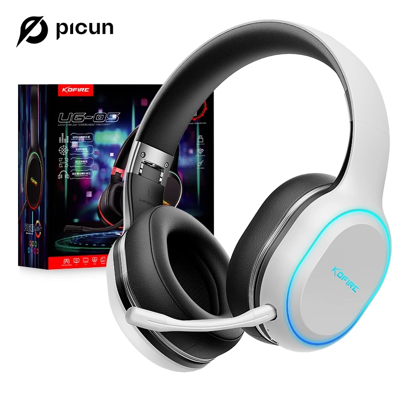 

Picun UG-05 Wireless Gaming Headsets Bluetooth 5.3 with Mic Headphones 40mm Driver 2.4G/Wireless/Cable RGB Overhead Headphone