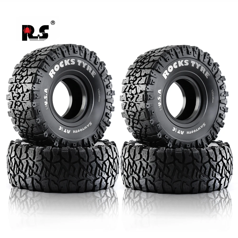 

RS 4PCS 120MM 1.9" Rubber Rock Tyres Wheel Tires for 1:10 RC Crawler Car Axial SCX10 90046 AXI03007 TRX4 Redcat Gen8