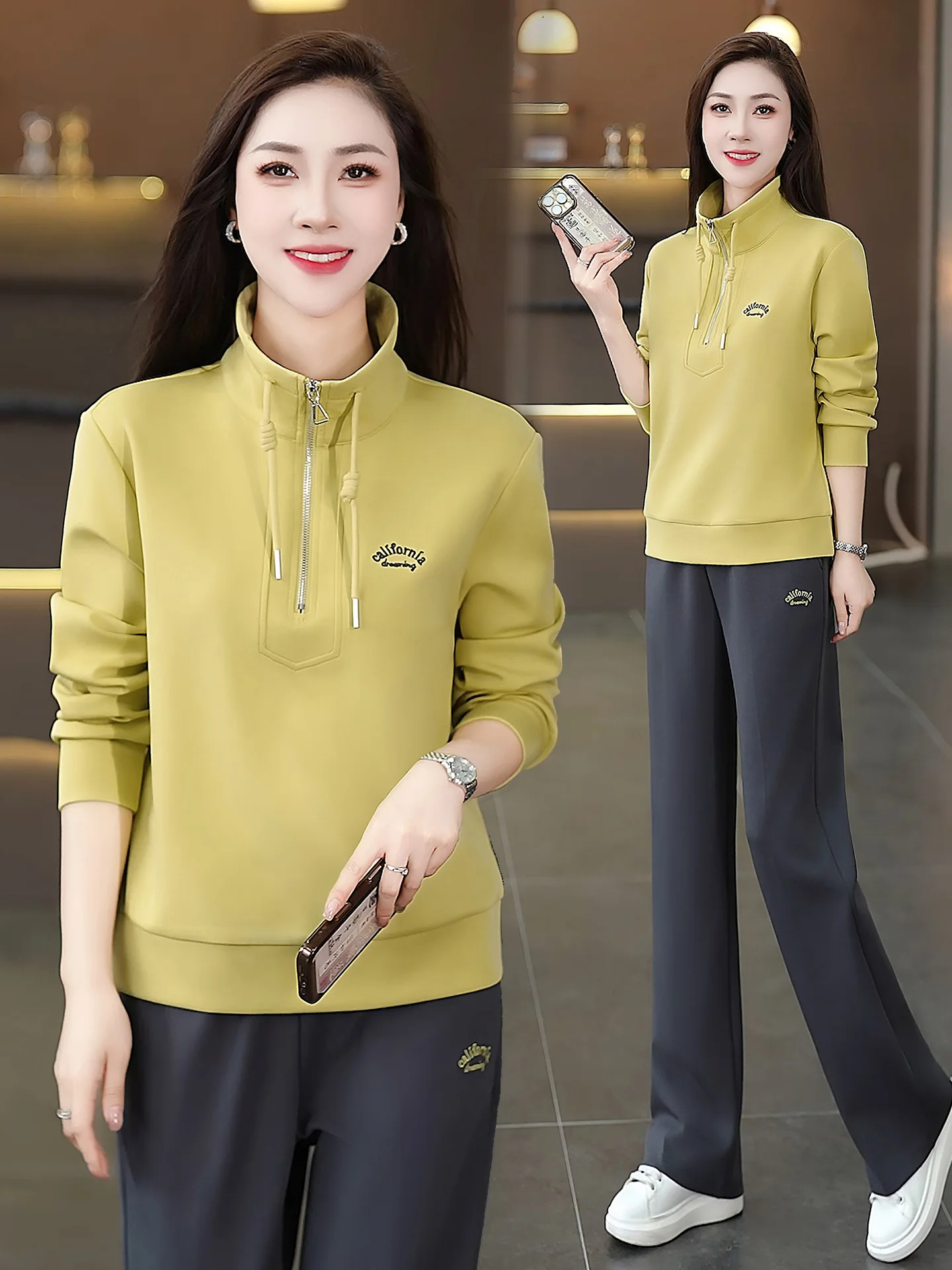 

Spring Autumn Women's Casual Loose Running Fitn Faion Sweatirt Wide Leg Pants Two Piece Set Anti Aging Sportswear