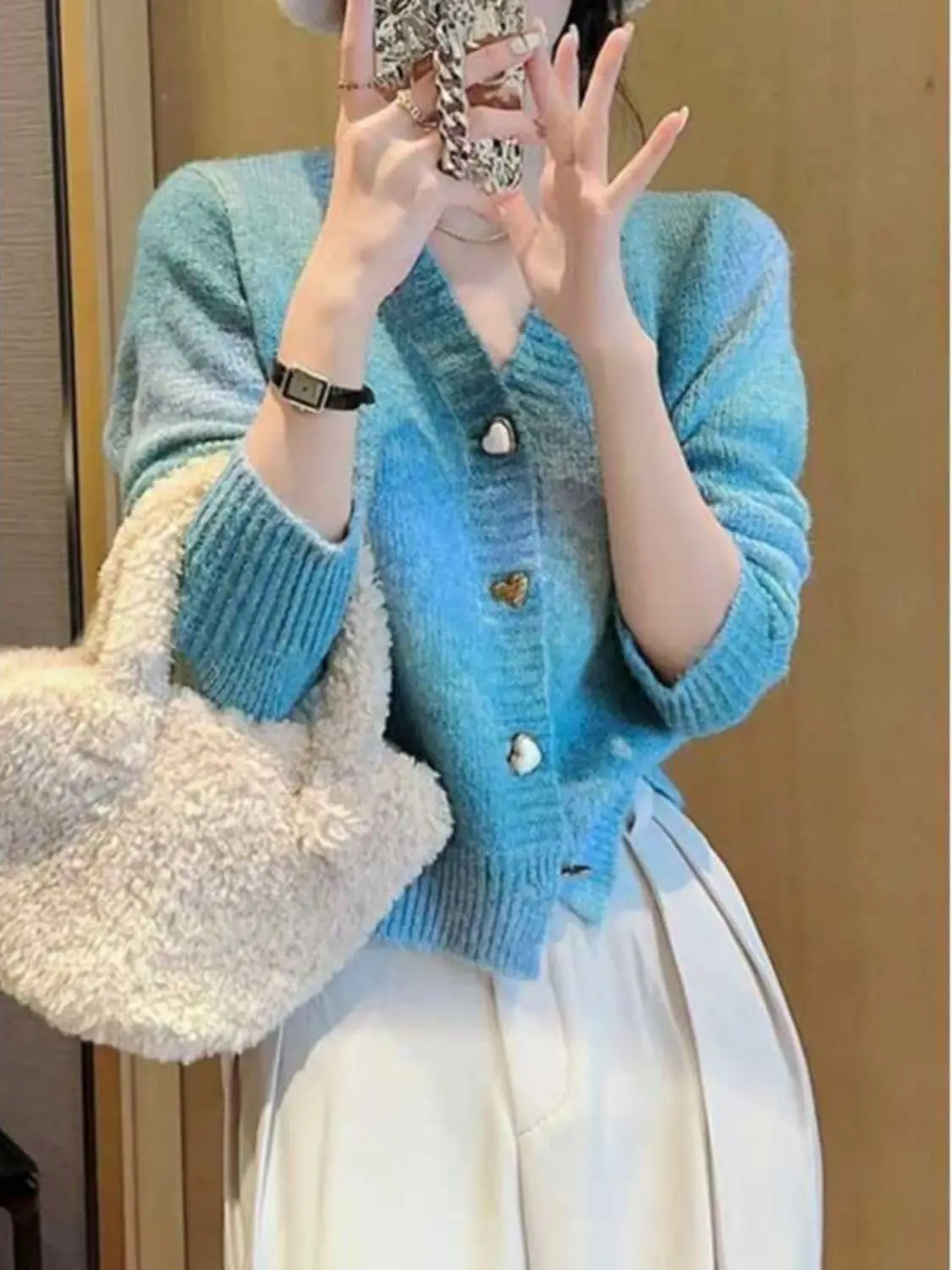 Gradient Color Sweater for Women's Autumn/winter 2024 New Popular Design Niche Knitted Cardigan Jacket High-end Top