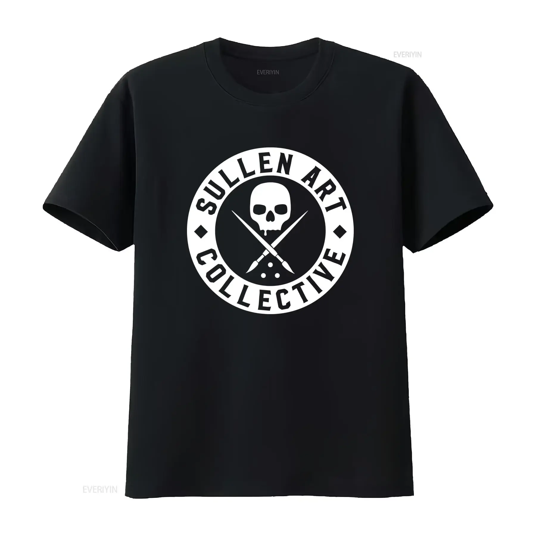 Sullen Men's Summer Sleeveless T Shirt Black BK with Skull and Crossed Brushes Print vintage Washed designer clothes