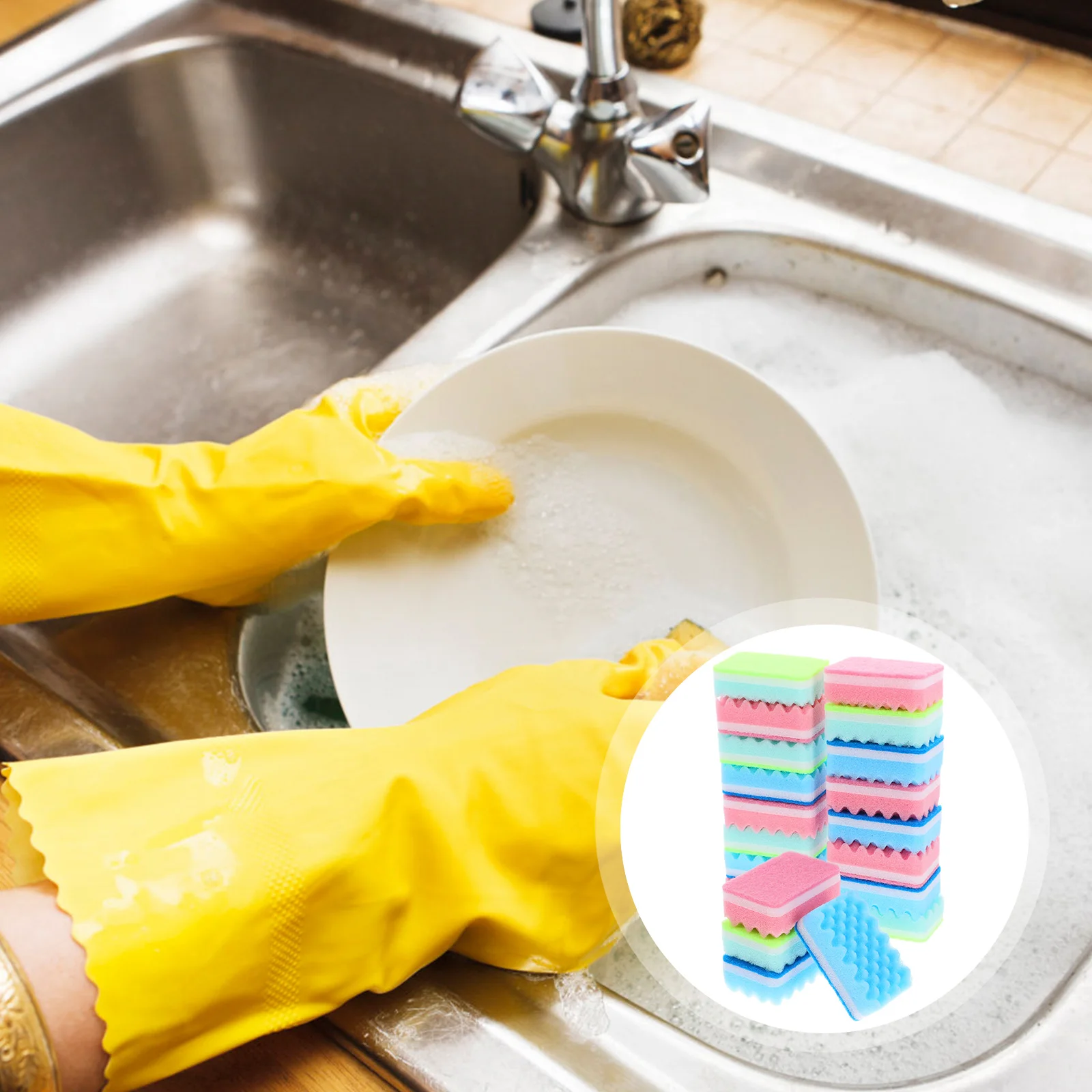 

20pcs Kitchen Cleaning Sponges Multi-Purpose Dish Washing Scrub Sponge Reusable Lightweight Compact Tools Set For Pans