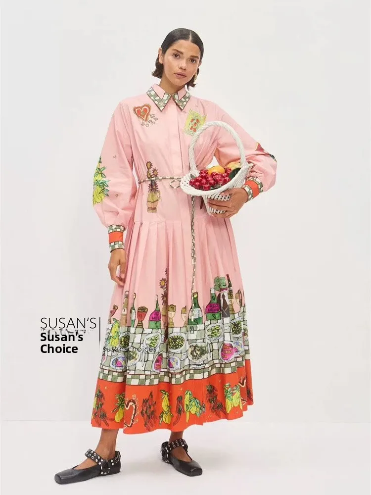 Susan Pure Cotton Long Sve Blumendruck mit Kragen Dr. Pink Casual Sle Australian Faion Holiday Dr Damen Dr