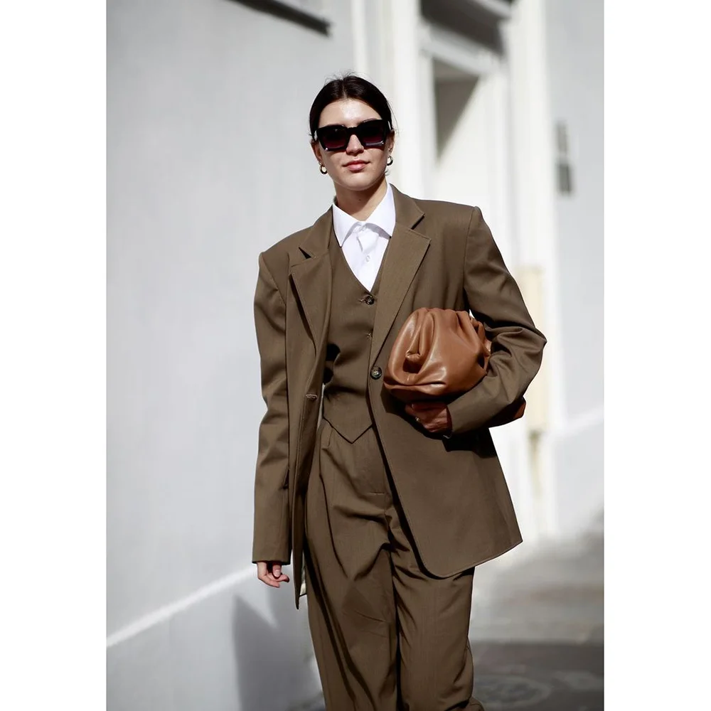 Loose Women Pants Set High-end Single Breasted Female Three Pieces(Blazer+Trousers+Vest)أطقم بناطيل