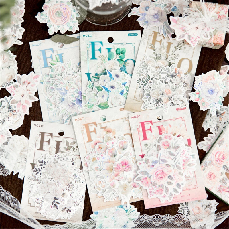 

20 pcs/pack Stickers Scrapbooking Fresh art flowers beautiful hand tent diary DIY flower decorative stickers 6 choices