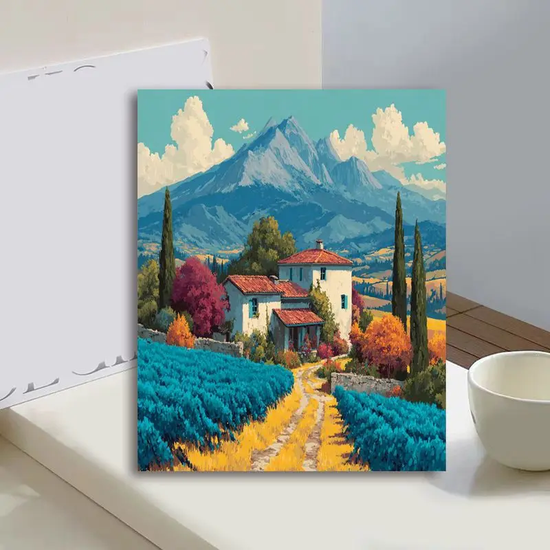 صورة مخصصة مع أرقام كوخ جبل بعيد صورة رسم تلوين حسب الرقم فن الديكور للمبتدئين جدار داخلي ديكو