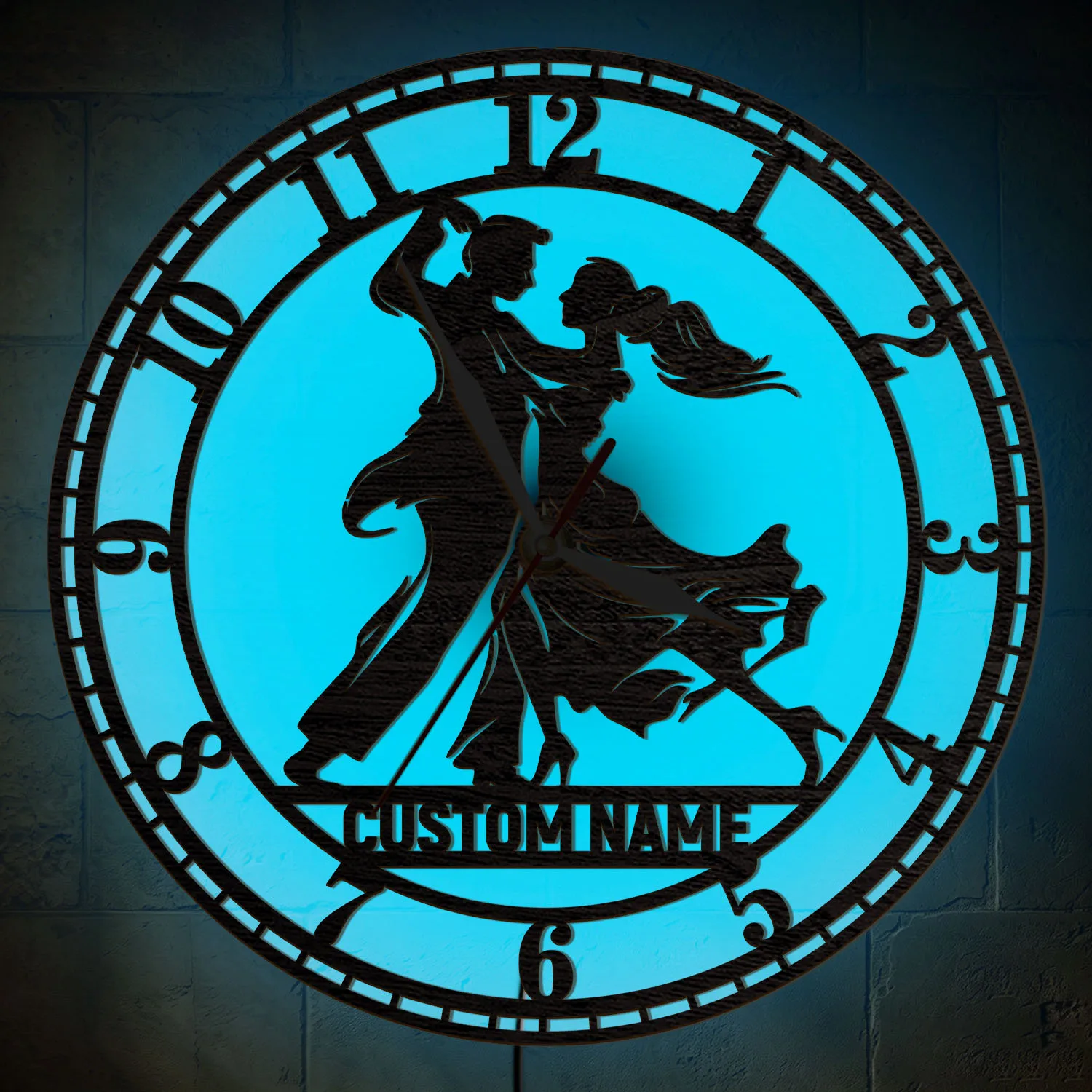 Custom Couple Dancers Wooden Backlit Wall Clock for Dance Studio Dancing LED Sign Luminous Night Light Wall Clock Glow in Dark