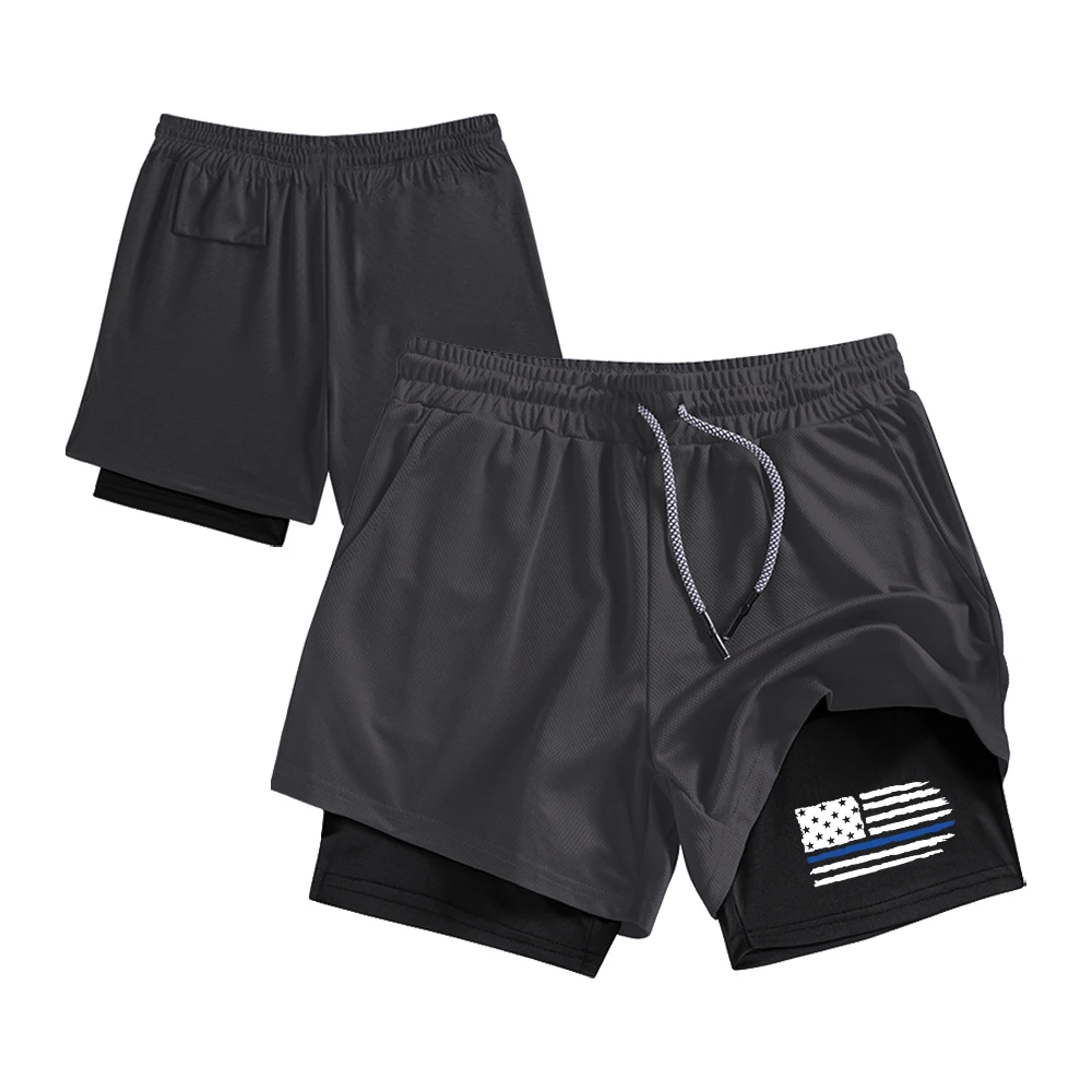

Men's double-layer 2-in-1 printed shorts, plus size shorts, European size, summer fitness running training style, breathable and