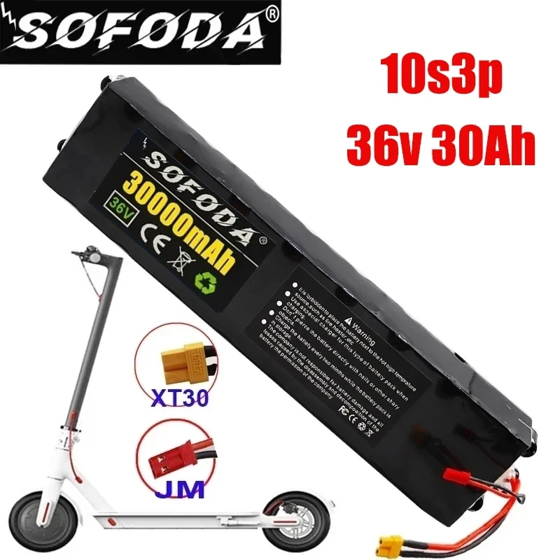 36V 30Ah 18650 Rechargeable lithium Battery pack 10S3P 500W High power for Modified Bikes Scooter Electric Vehicle,With BMS XT30