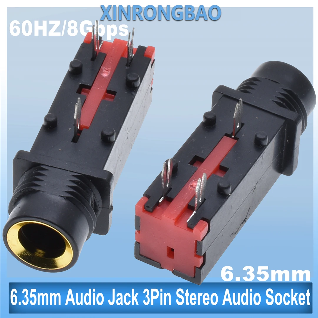 5pcs Audio Jack PJ-309 thread 6.35mm Audio Jack 3Pin Stereo Audio Socket Microphone Welding Line For Microphone Socket PJ309 603