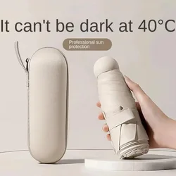 Portable Capsule Umbrella Mini Sunshade Sunscreen Rain Umbrella Black Rubber Alloy Handle Foldable Dual Use Umbrella Household