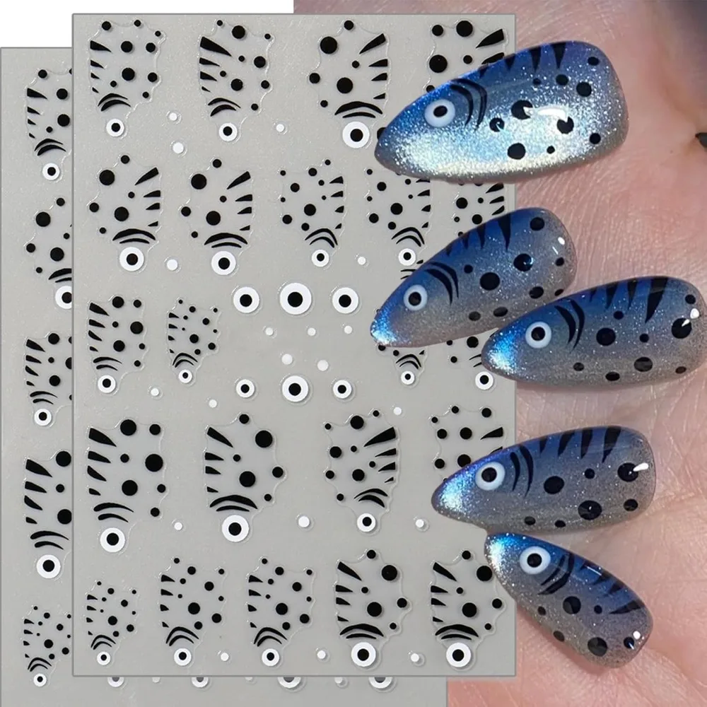 Spot Fish Nail Stickers - 3D Spotted Fish Pattern Self-Adhesive Nail Decals for Women DIY Sea Manicure (2 Sheets)