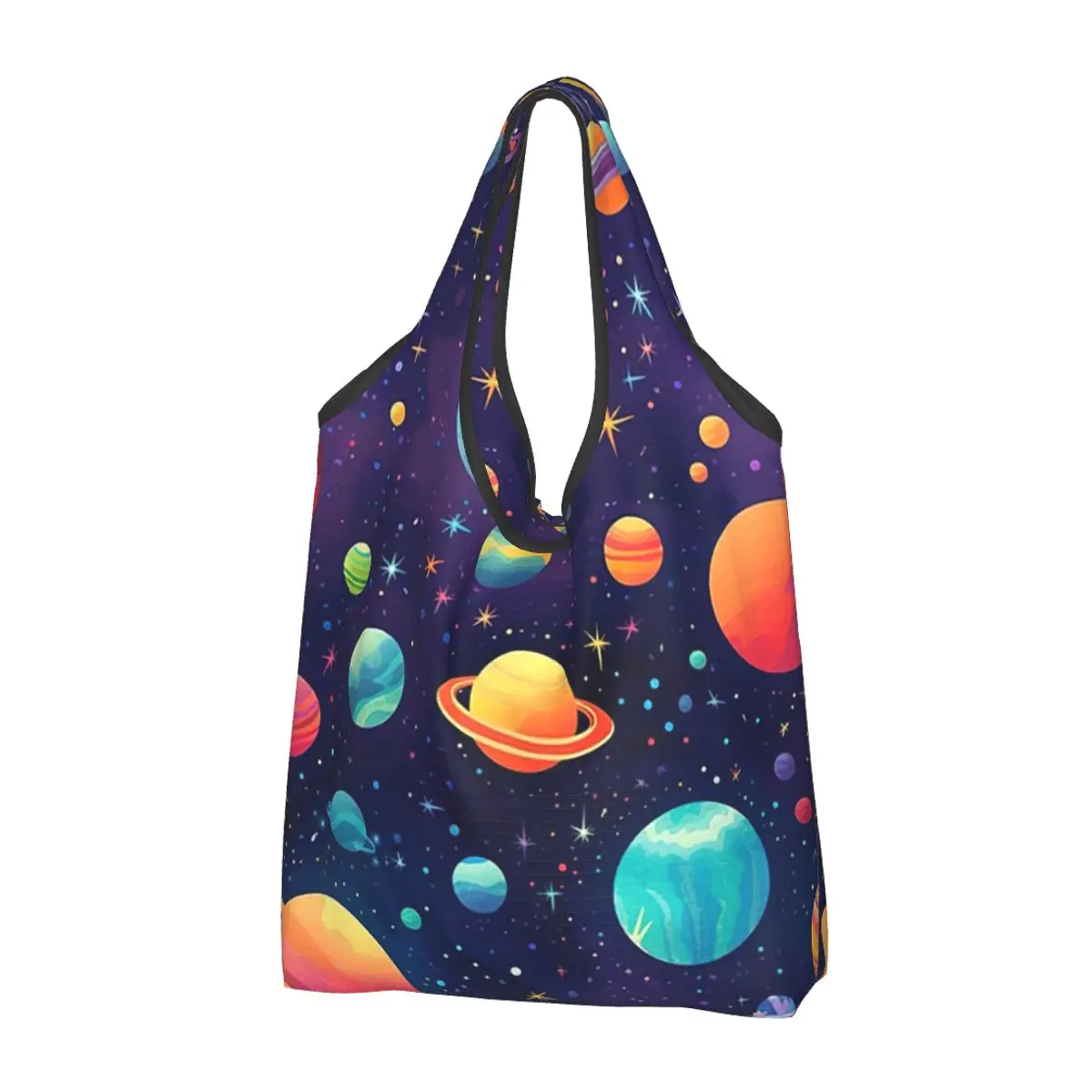 Solar System Space Planets Universe Portable Tote Shopping Bags Large Capacity Shopper Bag Grocery Handbag Shoulder Bag