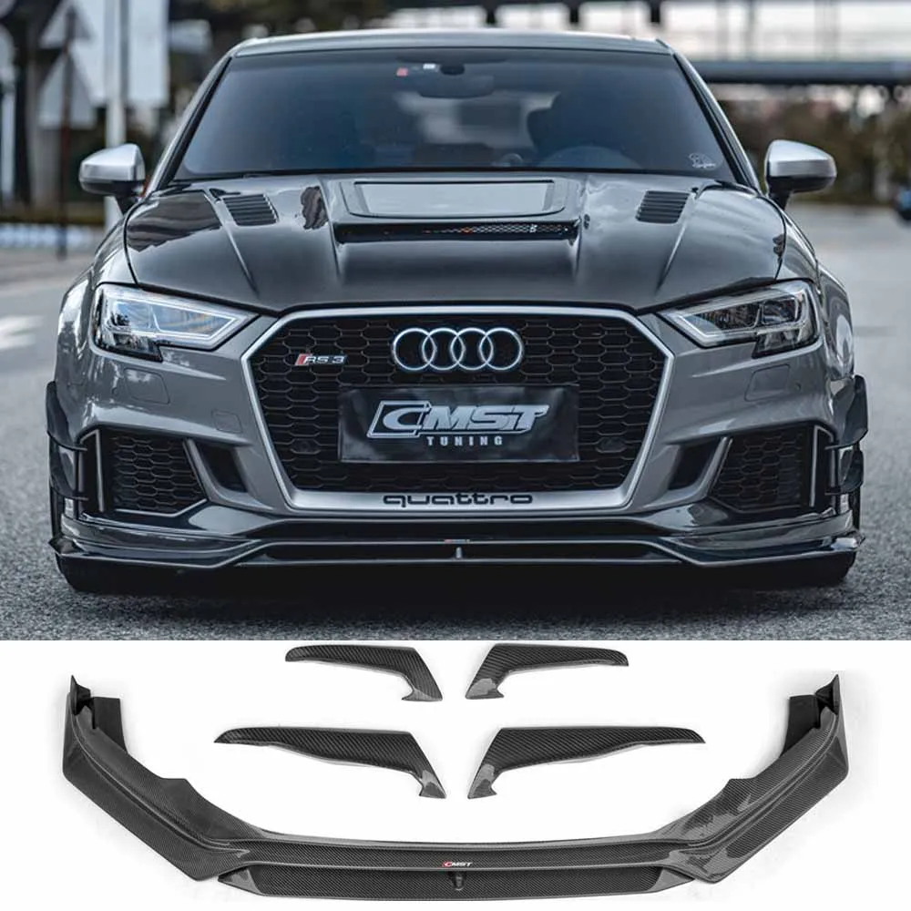 For Audi RS3 Carbon Fiber Front And Rear Lip Chin Rear Diffuser Rear Spoiler Body Kit, Front Bumper Splitter Rear Trunk Rear Win