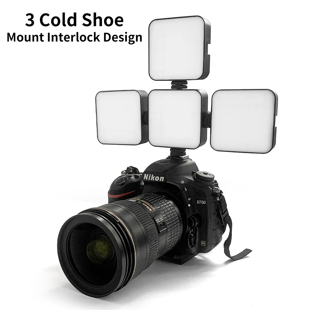 6500K LED Video Light Camera Fill Lights Lamp with 3 Cold Shoe Portable Photography Lighting for DJI Sony DSLR Canon Cameras