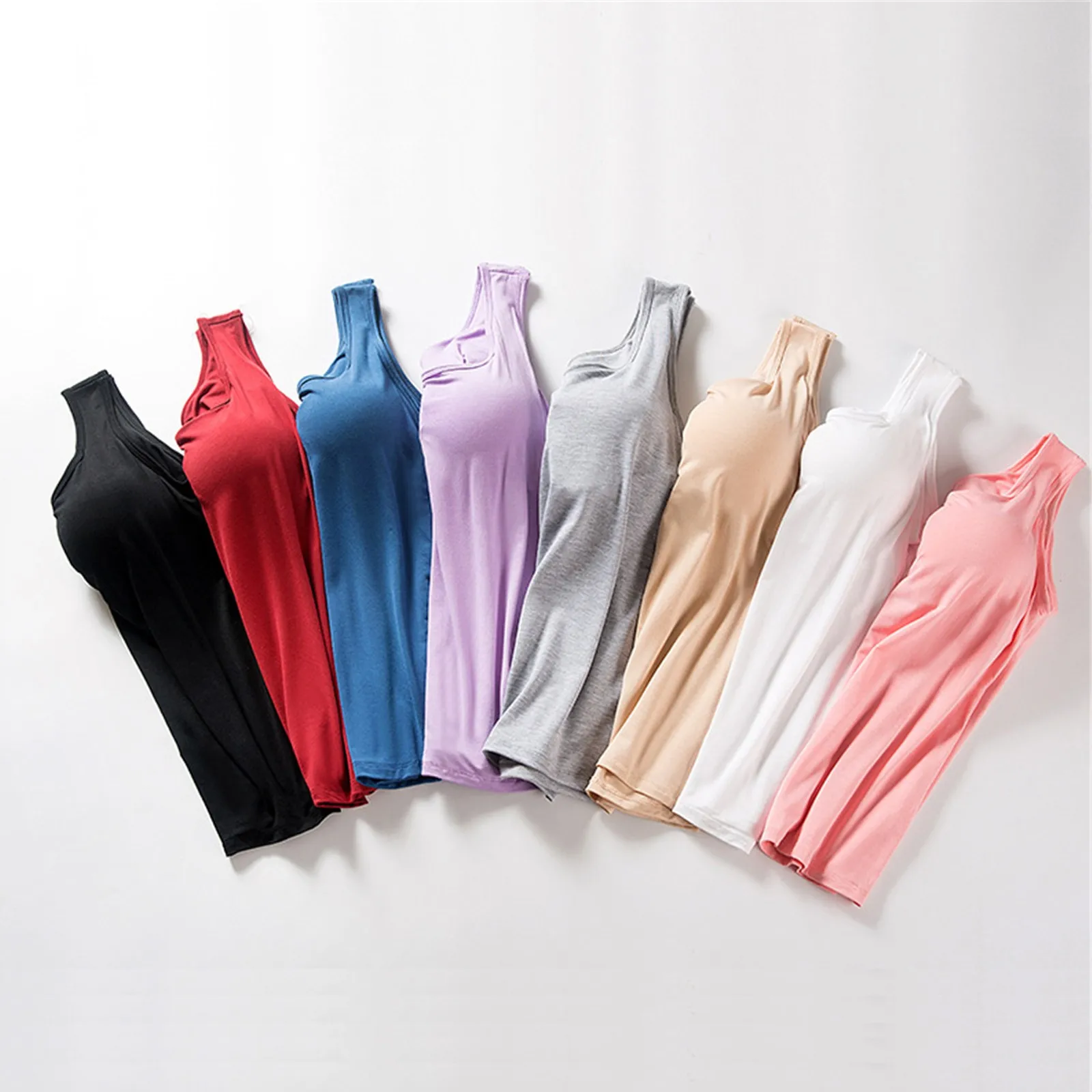 Women's Solid Color Basic Tank Top with Chest Pad Yoga Bottom Underwear Casual Off Shoulder Camis Sexy Backless Crop Tops
