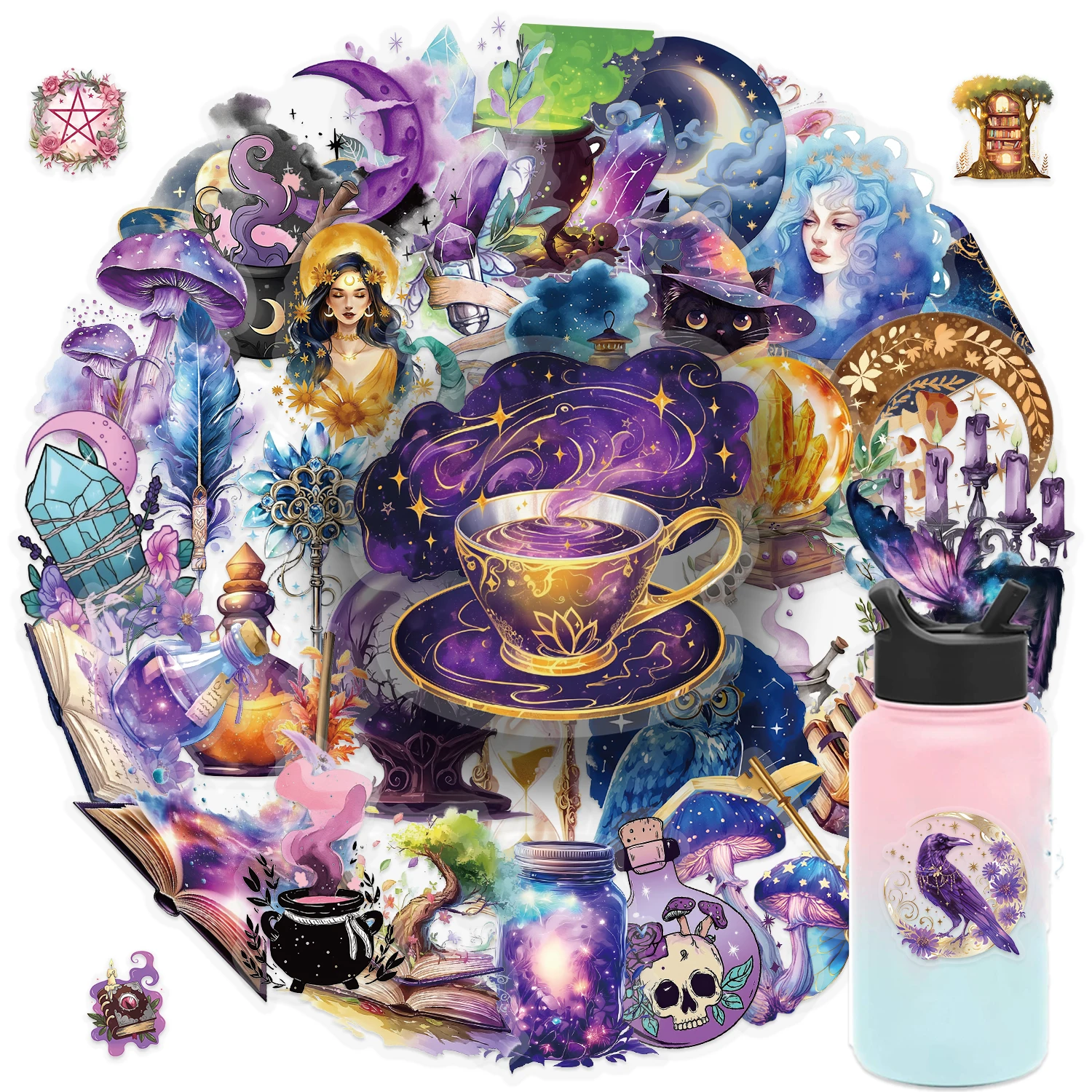 50 szt. Retro Magic Planet Naklejki PET Wodoodporne na Butelki na Wodę, Laptopy, Deskorolki Modne Akcesoria Lifestyle