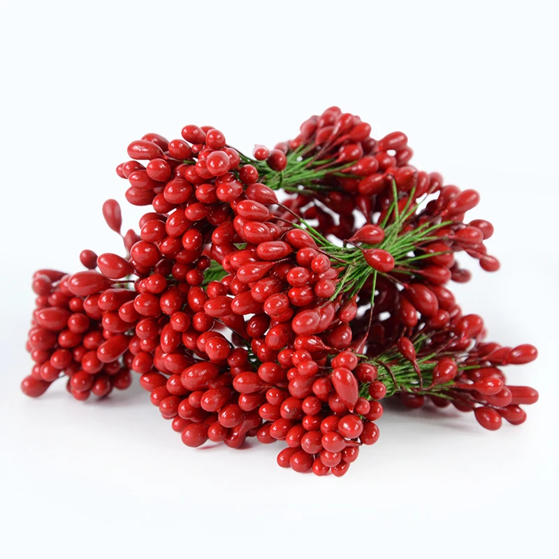 25pcs Red Artificial Flower Cherry Stamen Berries Flower Wreath DecorCake Gift Box Wedding Decor Christmas Decoration For Home