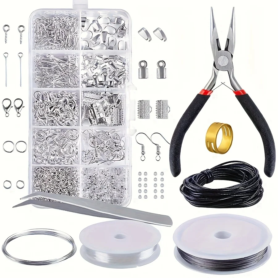 900-teiliges Schmuckherstellungs-Set für Anfänger Ohrringe Halskette DIY Perlen Zangen Werkzeugset Schmuckreparatur-Werkzeugset Geeignet für Einsteiger